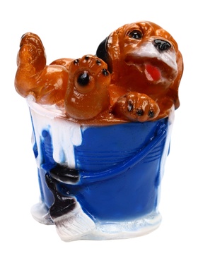 Садовая фигура «Собака в ведре» из гипса, 13×12×15 см