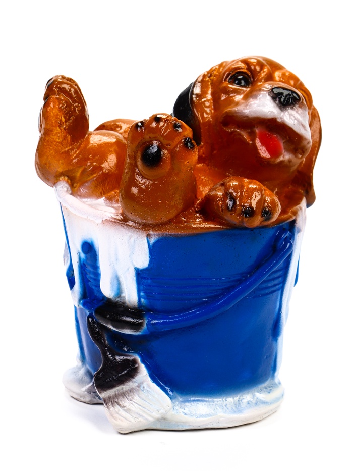 Садовая фигура «Собака в ведре» из гипса, 13×12×15 см