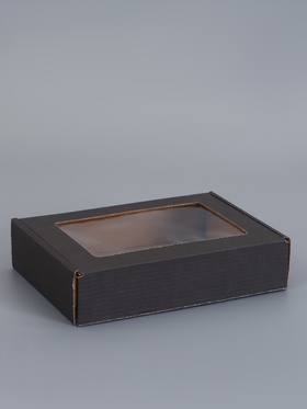 Коробка самосборная, черная с окном, для подарков, хранения и отправки посылок, 21×15×5 см