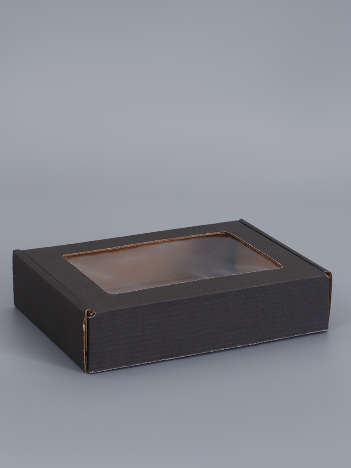 Коробка самосборная, черная с окном, для подарков, хранения и отправки посылок, 21×15×5 см