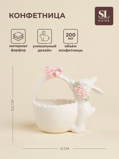 УЦЕНКА Конфетница SL Home "Лесные кролики", 12,5х8х12 см