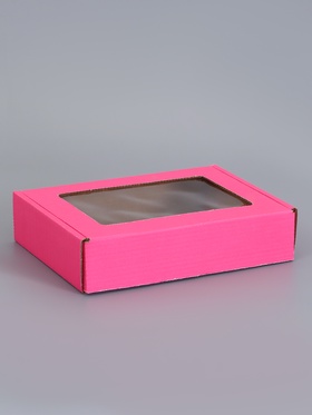 Коробка самосборная, розовая с окном, для подарков, хранения и отправки посылок, 21×15×5 см