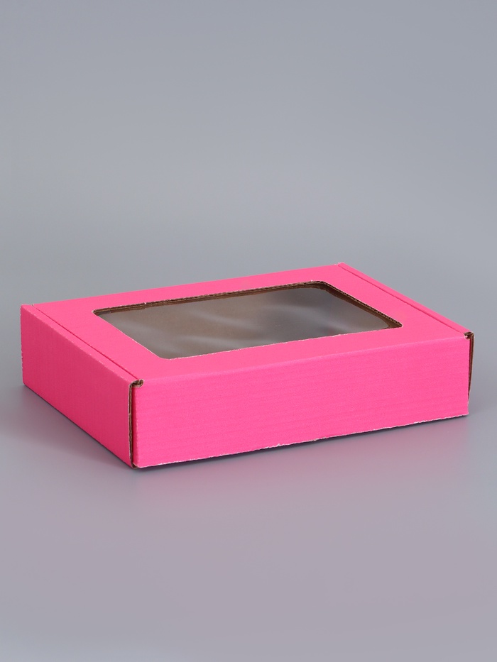 Коробка самосборная, розовая с окном, для подарков, хранения и отправки посылок, 21×15×5 см