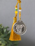 Подвеска металл, текстиль "Слон в круге, с кисточкой" золотистый с серебром 1,5х5,2х14 см  (артикул 10957794)  большой выбор товаров оптом и в розницу по низким ценам с доставкой