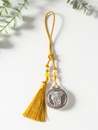 Подвеска металл, текстиль "Слон в круге, с кисточкой" золотистый с серебром 1,5х5,2х14 см  (артикул 10957794)  большой выбор товаров оптом и в розницу по низким ценам с доставкой