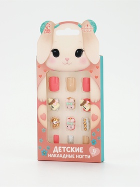 Детские накладные ногти «Плюшевый зайка», 12 шт.