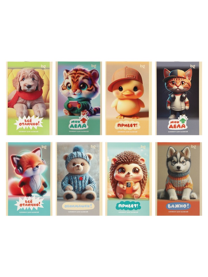 Блокнот А6 BG «Милые пушистики», 32 листа в клетку, на скрепке, МИКС