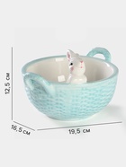 УЦЕНКА Конфетница Доляна «Зайка», 19.5×16.5×12.5 см, доломит, голубая - Фото 2