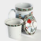 УЦЕНКА Кружка с крышкой и керамическим ситом "Птицы в пионах" 300 мл, 11х8,3х14,5 см - Фото 2