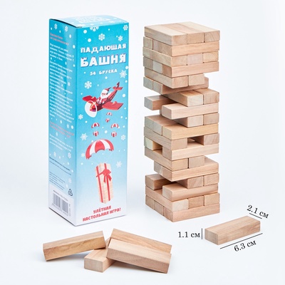 УЦЕНКА Падающая башня дженга, новый год, 20.5×6.3 см, 54 бруска, брусок 6.3×1.1×2.1 см 95614
