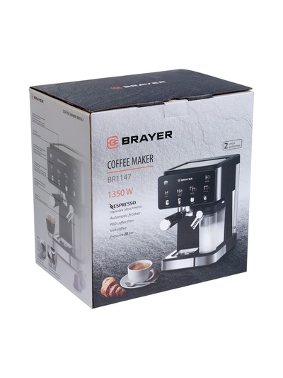 Кофеварка BRAYER 1147BR, рожковая/капсульная, 1350 Вт, 20 бар, 1.5 л, 0.5 л для молока