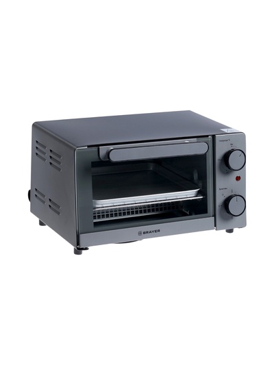 Мини - печь BRAYER 2600BR, 1200 Вт, 9 л, 65-230°С, таймер до 15 мин, противень, решётка, чёрная