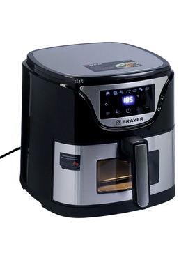 Аэрогриль BRAYER 2037BR, 1500 Вт, 5 л, 7 программ, 200°С, LCD-дисплей, таймер, решётка, чёрно-серый