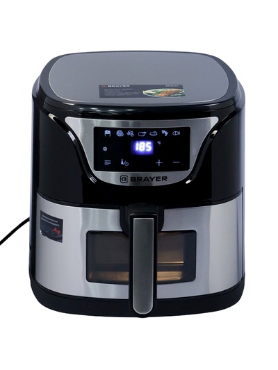 Аэрогриль BRAYER 2037BR, 1500 Вт, 5 л, 7 программ, 200°С, LCD-дисплей, таймер, решётка, чёрно-серый
