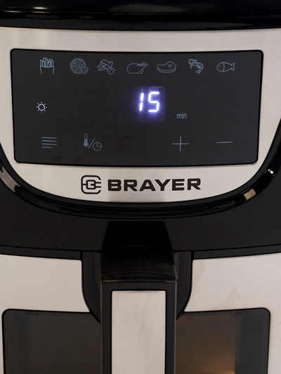 Аэрогриль BRAYER 2037BR, 1500 Вт, 5 л, 7 программ, 200°С, LCD-дисплей, таймер, решётка, чёрно-серый