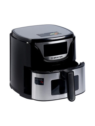 Аэрогриль BRAYER 2037BR, 1500 Вт, 5 л, 7 программ, 200°С, LCD-дисплей, таймер, решётка, чёрно-серый
