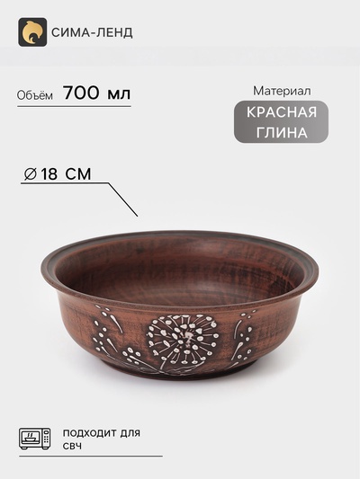 Тарелка глубокая «Одуванчик», 700 мл, красная глина