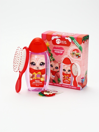 УЦЕНКА Набор «Подарок для тебя с оленёнком», пена для купания, расчёска и резинки для волос