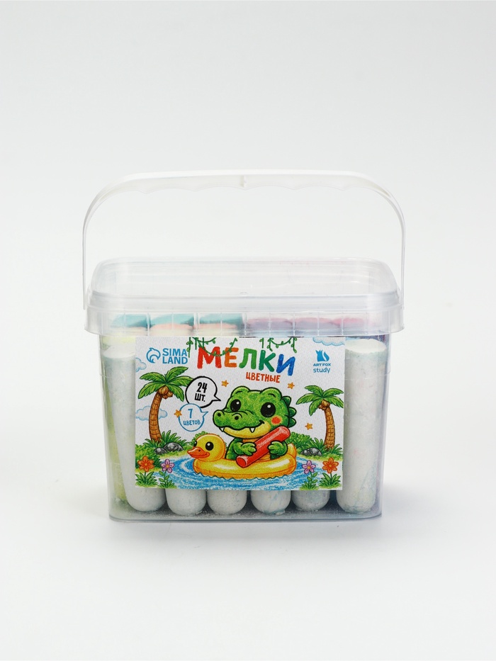 Мелки для асфальта, 24 штуки, 7 цветов, цилиндр в ведёрке, ArtFox STUDY