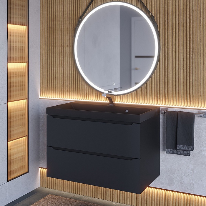 Тумба с раковиной Uperwood Tanos-Classic Quartz 80 см, чёрная