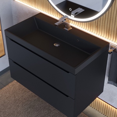 Тумба с раковиной Uperwood Tanos-Classic Quartz 80 см, чёрная