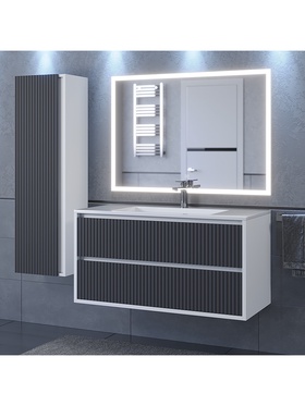 Тумба подвесная Uperwood, с раковиной Uperwood Next Premium подвесная, 100 см, 2 ящика, цвет белый/графит