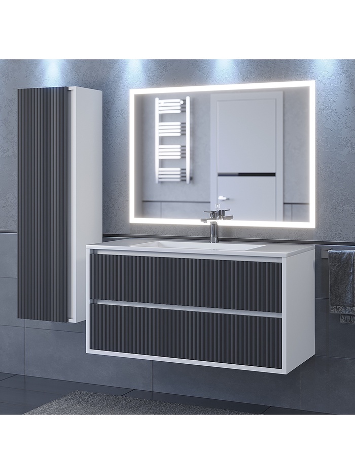 Тумба подвесная Uperwood, с раковиной Uperwood Next Premium подвесная, 100 см, 2 ящика, цвет белый/графит