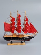 УЦЕНКА Корабль сувенирный средний «Флора», борта чёрные с белой полосой, паруса алые, 32х6,5х31 см 4 - Фото 3