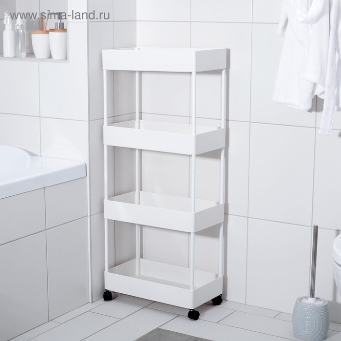 УЦЕНКА Этажерка 4х-ярусная на колесах 40х21,7х90 см - Фото 1