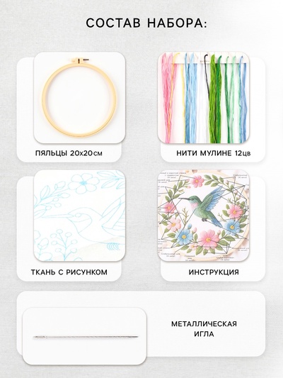 Вышивка гладью «Вдохновение природы», 20×20 см