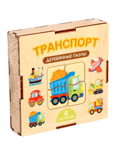 Пазл деревянный «Транспорт», 6 картинок, 24 элемента