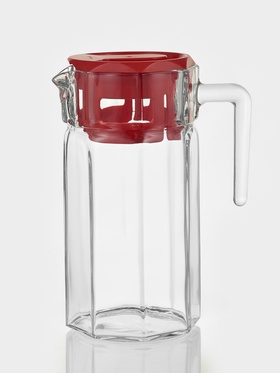 Кувшин Paşabahçe Kosem, 1.23 л, красная крышка, стекло, прозрачный