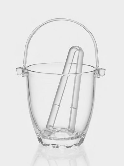 Ведро для льда с ручкой и щипцами Paşabahçe Sylvana, 0.83 л, d=13 см, стекло, прозрачное