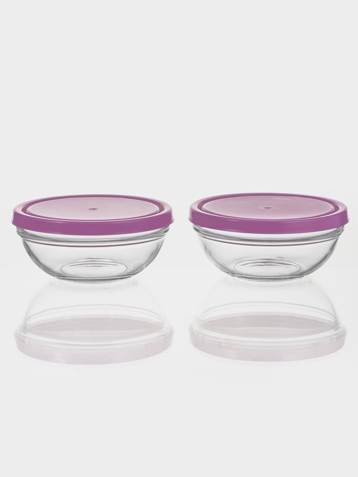 Набор салатников Paşabahçe Chef's, 1 л, d=17.2 см, 2 шт., с пластиковой крышкой, стекло, прозрачный - Фото 1