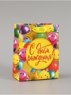Пакет подарочный ламинированный «С Днём рождения», шары, 12×15×5.5 см, вертикальный - фото 809620238