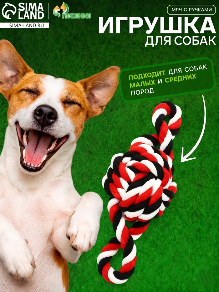 Игрушка для собак канатная «Мяч с ручками», мяч 22 см, до 130 г - Фото 1