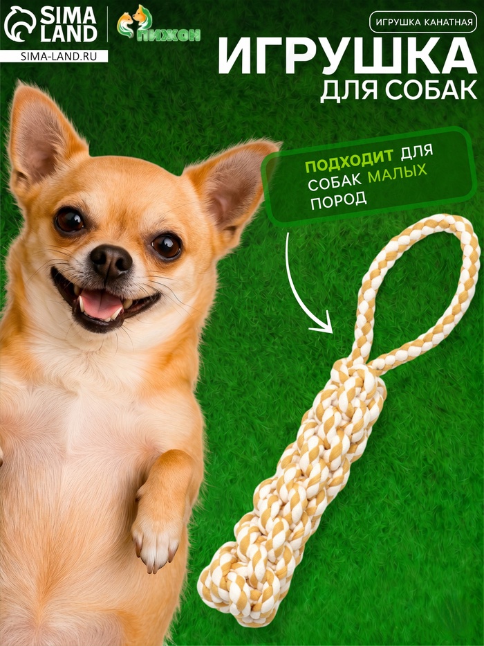 Игрушка для собак канатная, до 23 см, до 55 г, плетеная с ручкой