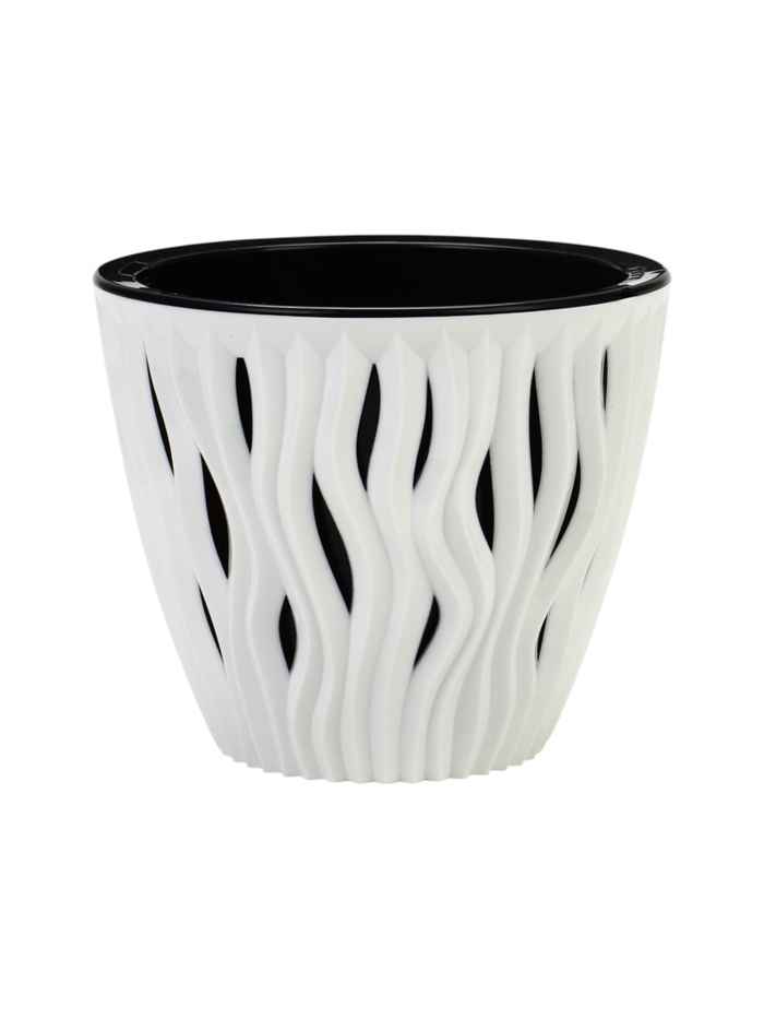 УЦЕНКА Кашпо со вставкой 3л d19,5см h16,5см "Вдохновение", цвет белый/черный - Фото 1