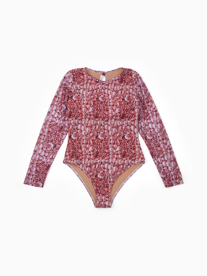 Купальник слитный женский SPF MINAKU, стрейч-сетка, размер 46 (L), принт жемчужный - Фото 1