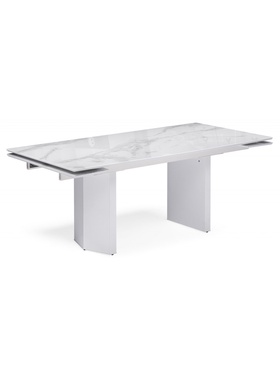 Стол кухонный стеклянный раздвижной «Монерон», 2000(2600)×1000×770 мм, цвет белый мрамор/белый