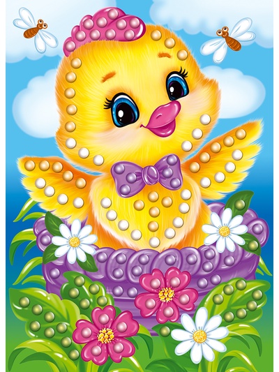 Аппликация бусинами «Цыплёнок», 18×25 см, набор для творчества