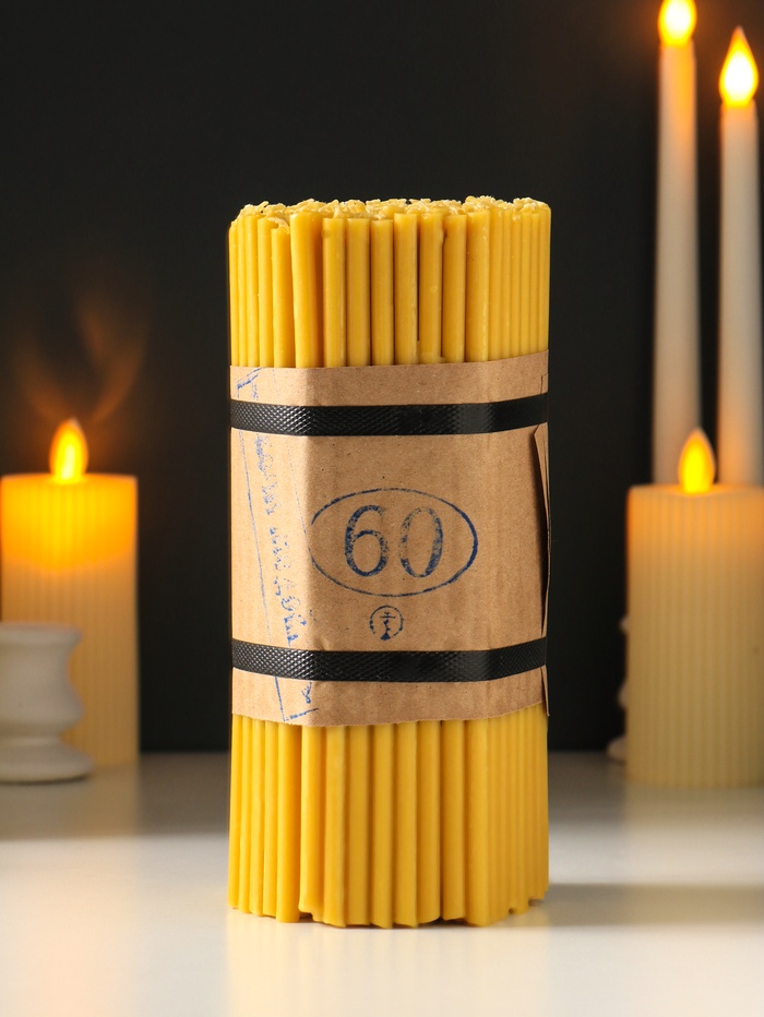 Свечи церковные медовые №60, упаковка 1 кг, парафин, медовое масло