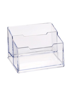 Подставка для визиток, прозрачная, 2 отделения