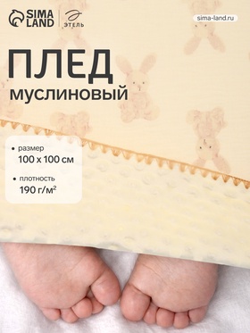 Плед двухслойный «Этель. Зайчонок», 100×100 см, муслин, вельбоа