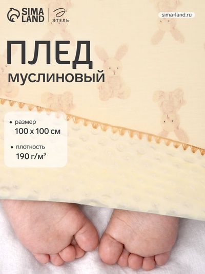 Плед двухслойный «Этель. Зайчонок», 100×100 см, муслин, вельбоа