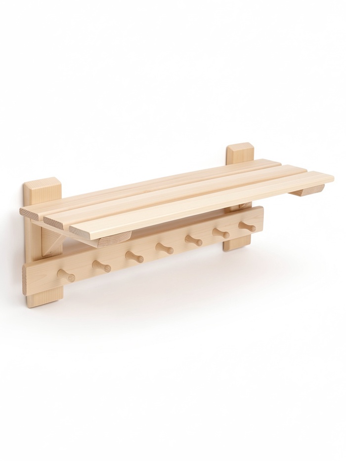 Полка-вешалка для бани и сауны «Сосновская», 79×29×27 см, деревянная, 7 крючков