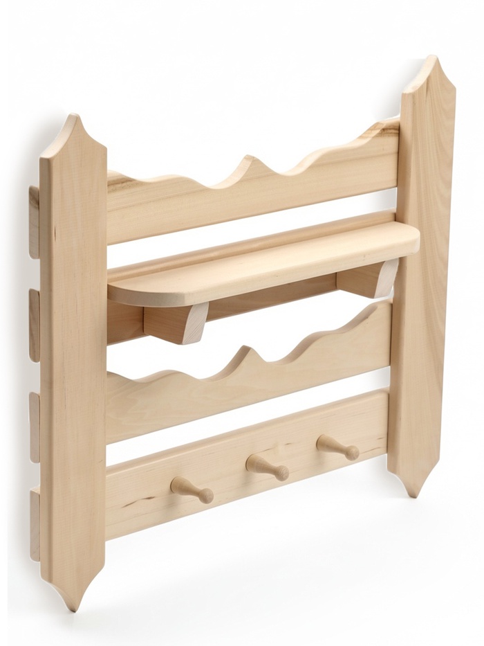 Полка-вешалка для бани и сауны «Резная», 54×8.5×47 см, деревянная, 3 крючка