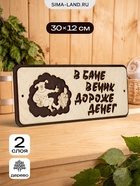 Табличка 2-слойная "В бане веник дороже денег" 30х12 см - фото 809622285
