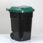 УЦЕНКА Бак для мусора, 65 л, 52.5×46.5×66 см, без крышки, на колёсиках, чёрный, зелёный - Фото 1