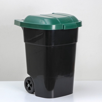 УЦЕНКА Бак для мусора, 65 л, 52.5×46.5×66 см, без крышки, на колёсиках, чёрный, зелёный